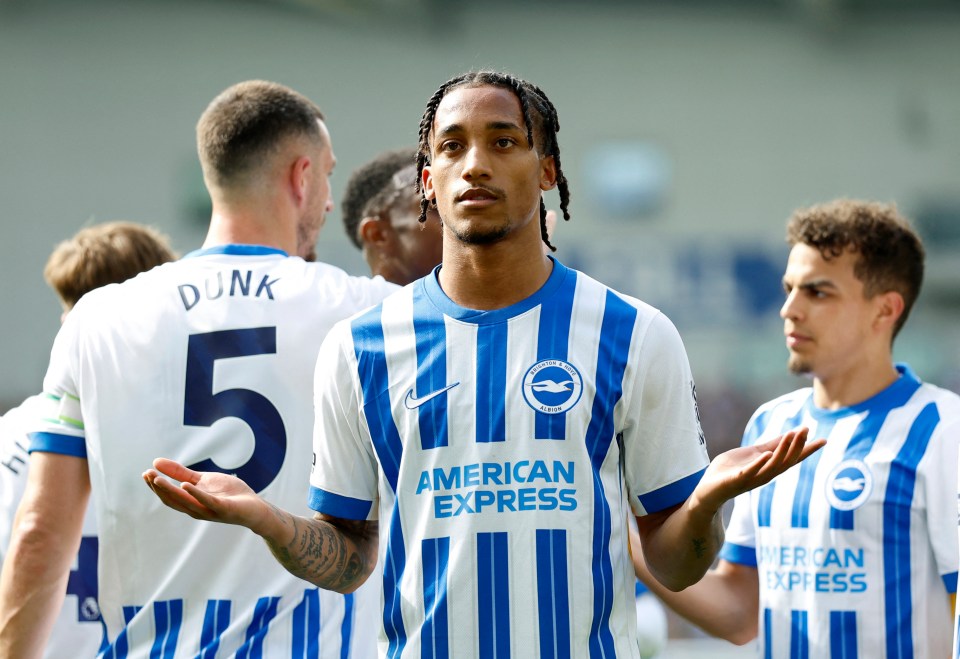 Joao Pedro of Brighton & Hove Albion reacting after scoring a goal.