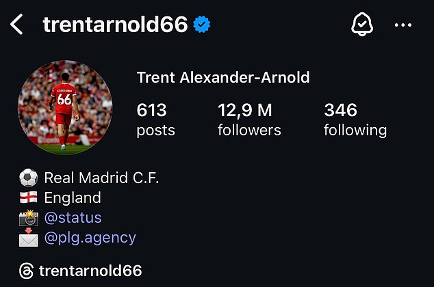 Alexander-Arnold has already updated his Instagram bio to include Real Madrid's name