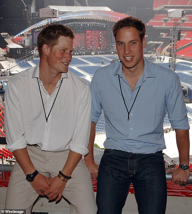The Wales Brothers pose at Wembley Stadium as they inspect the venue ahead of the Concert for Diana