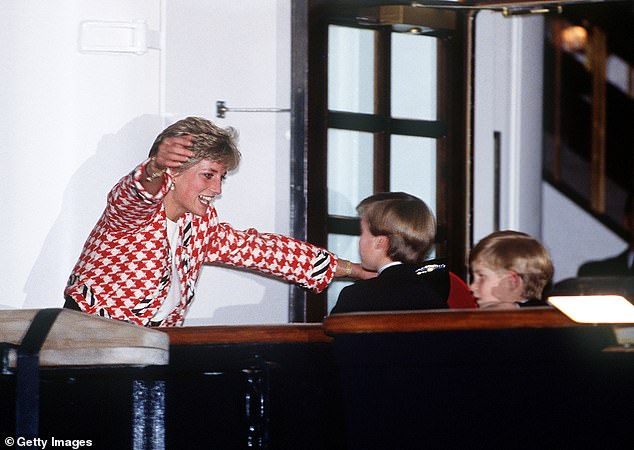 The Princess of Wales greets her sons on the Royal Yacht Britannia in Toronto as they join her on an official visit to Canada in 1991