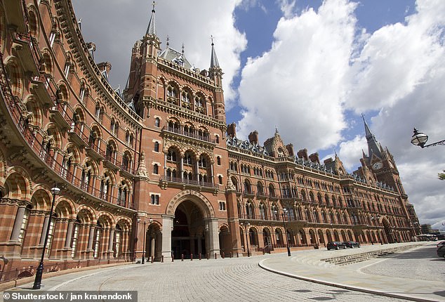 The theft took place outside St Pancras International Station (pictured: the station and the adjoining St Pancras hotel)