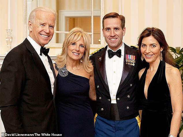 Then-Vice President Joe Biden, Jill Biden, Beau Biden and Hallie Biden (Beau's wife) at the vice president's residence in February 2012