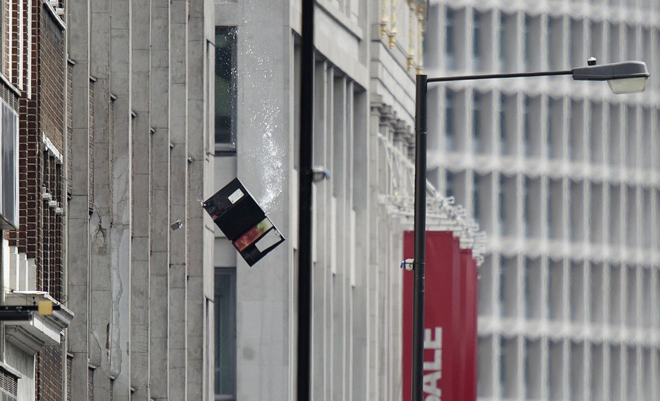 Object falling from a building window.