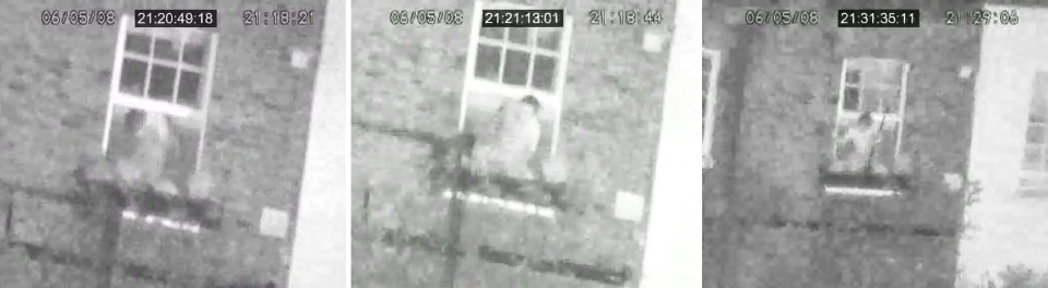CCTV footage of Mark Saunders at a window during a police siege.