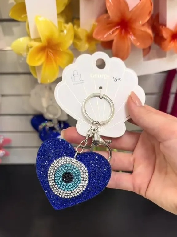 Heart-shaped evil eye keychain.