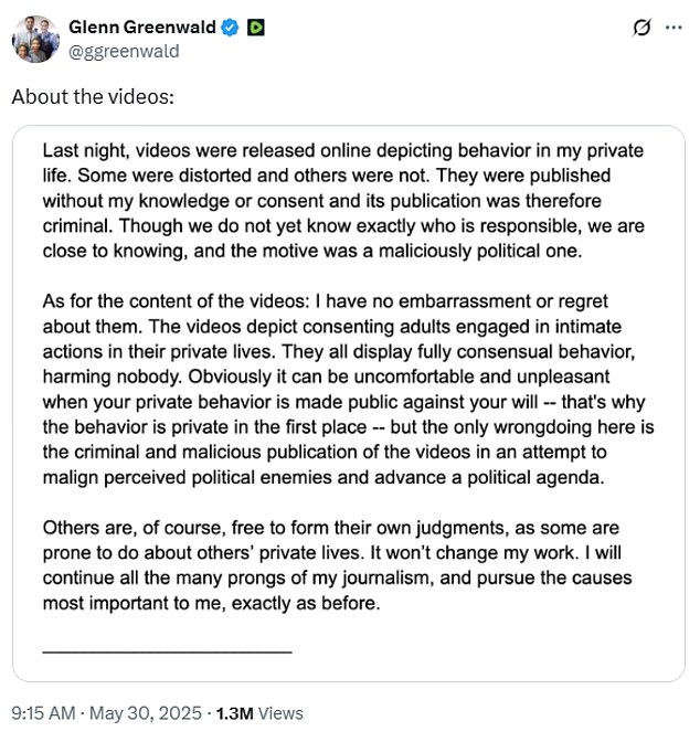 The 58-year-old, who is also a lawyer, added that the leaking of the videos was done so by 'political enemies' to 'advance a political agenda'