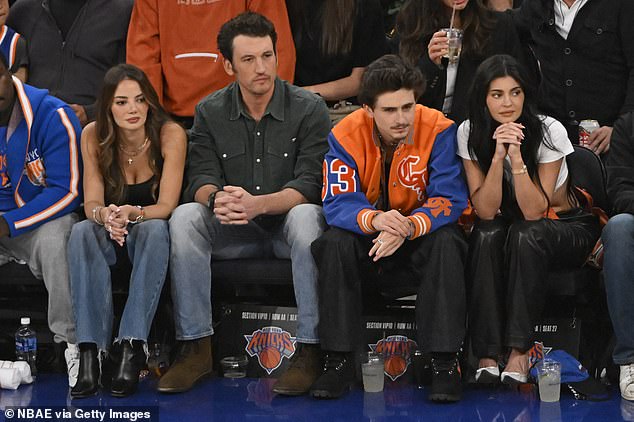 Miles Teller and his wife Keleigh Teller were also seated beside Kylie and Timothee