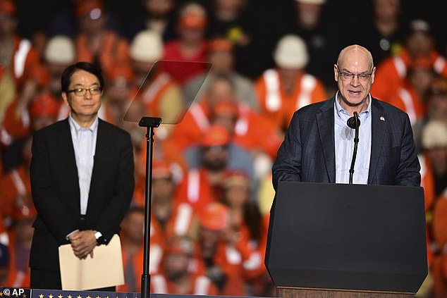 Ahead of President Donald Trump's appearance in the Pittsburgh area Friday, U.S. Steel CEO David Burritt (right) spoke alongside Nippon's Takahiro Mori (left), the Japanese company's executive vice president, about the steel deal