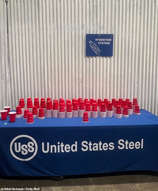 Red solo cups were set out ahead of President Donald Trump's event on Friday in West Mifflin, Pennsylvania at the Irvin Works, a U.S. Steel plant located outside Pittsburgh city limits