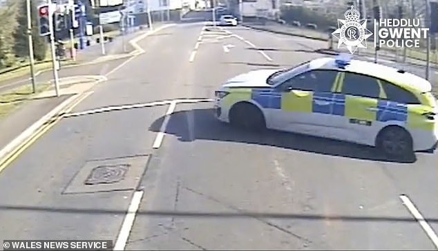 The driver lost control of the vehicle as he entered a slip road, with a Gwent Police car in hot pursuit