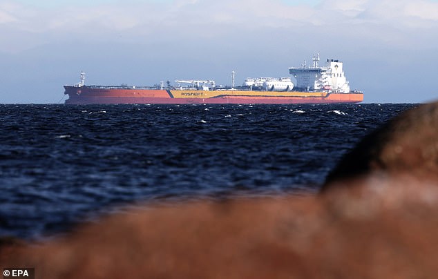 Oil Tanker belonging to the Russian company Rosneft sails in the Baltic Sea in the Leningrad region, Russia