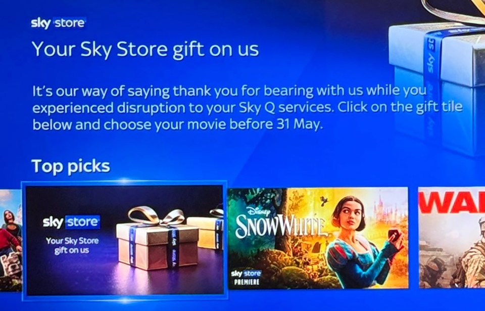 Sky Store gift offer with movie choices.