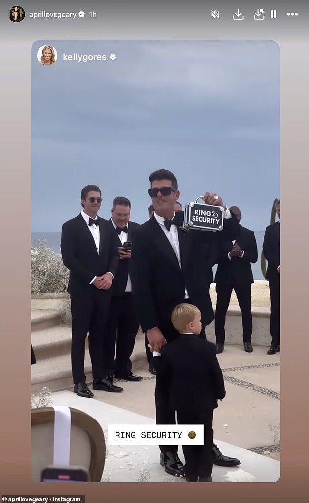Luca, also dressed in a black tux, carried a briefcase that read: 'Ring Security'
