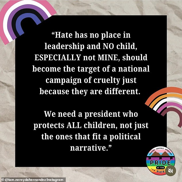 The mother also criticized him for targeting her child and demanded that as President he needed to protect all children 'not just ones that fit a political narrative'