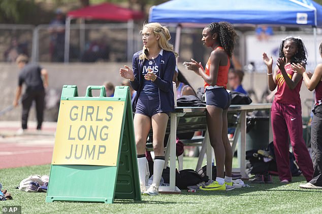Hernandez waiting to compete at the girl's long jump during the CIF Southern Section Masters Meet on May 24, which allowed her to qualify for the state championships