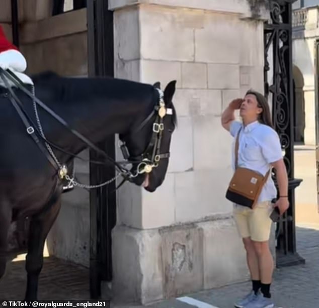 After thanking the woman who took the snap, the blind man saluted the soldier and his well-behaved horse.