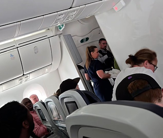 Even out of the aircraft's aisle, the mother can be heard screaming 'let me go' while passengers on board start booing the loud flyer