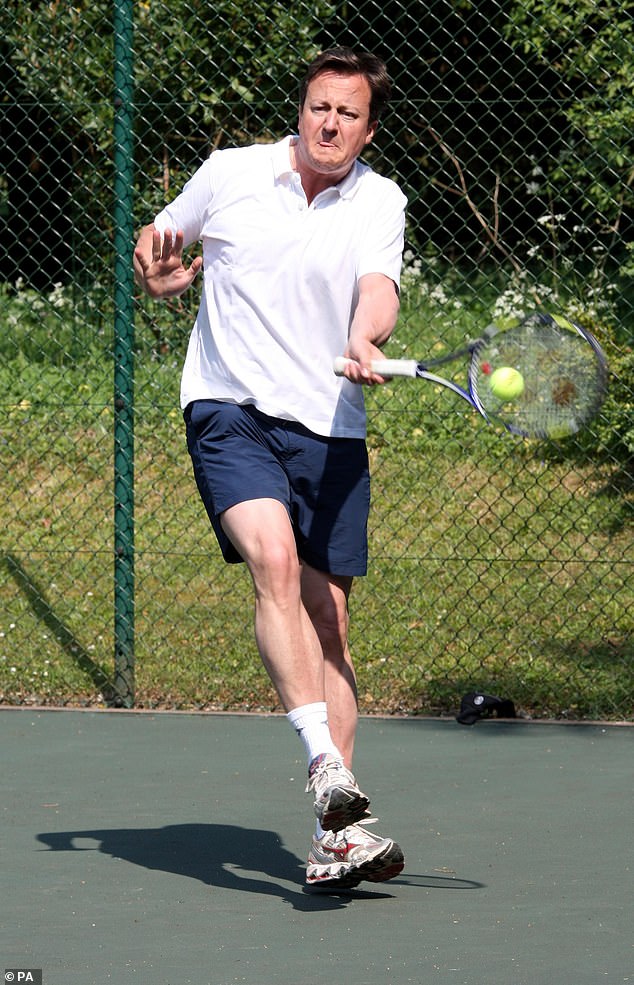 David Cameron during a charity tennis match at Chequers