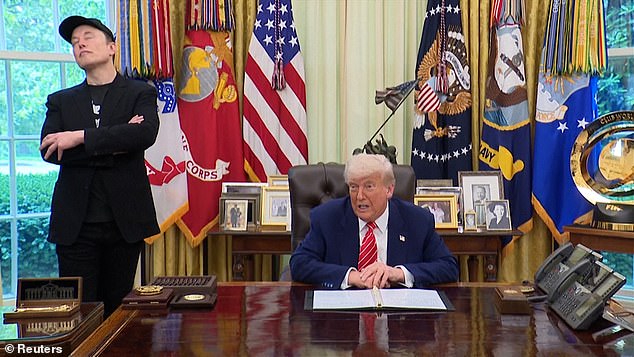 During his appearance on Friday, Musk can be seen standing behind Trump with his arms crossed, rolling his eyes and swinging his head from side to side