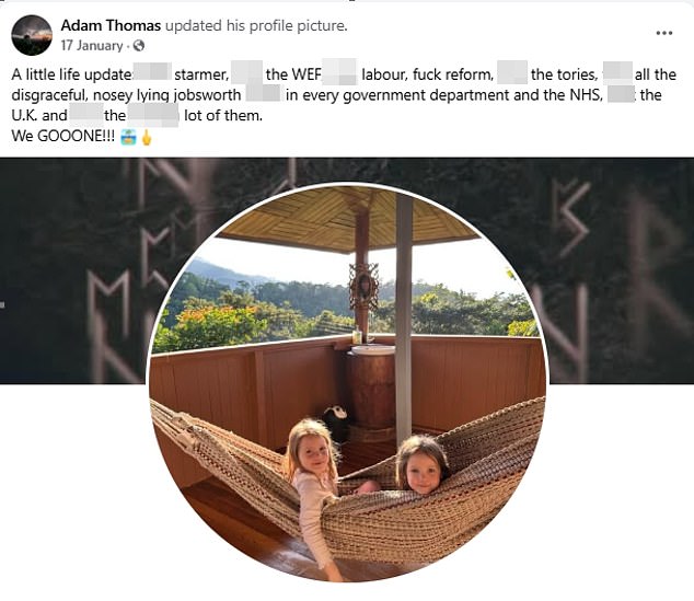 When the family landed in Costa Rica Hannah's partner Adam posted this picture on his public Facebook page of their two daughters and included an expletive-laden rant at the UK