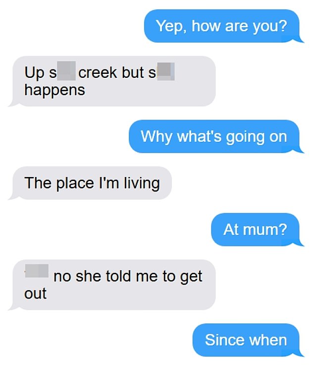 Pheobe told her aunt she was up s*** creek in a series of text messages between the pair