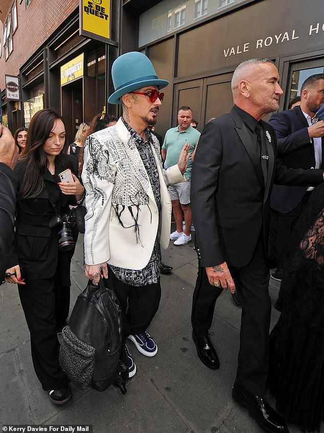 For his special day, Tony was among the first to arrive at the chapel and was joined by singer Boy George as he prepared to exchange vows with his partner Stavros