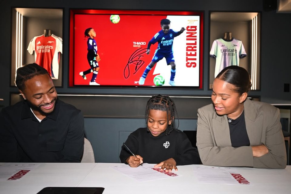 Raheem Sterling's 8-year-old son, Thiago, signing with Arsenal's academy.