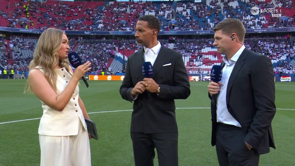 Laura Woods interviewing Rio Ferdinand and Steven Gerrard.