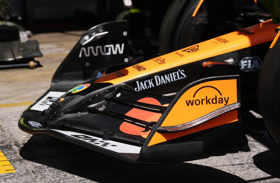 A McLaren front wing in the pit ahead of free practice at the Circuit de Barcelona-Catalunya, Spain. Picture date: Friday May 30, 2025. PA Photo. See PA story AUTO Spanish. Photo credit should read: Bradley Collyer/PA Wire. RESTRICTIONS: Use subject to restrictions. Editorial use only, no commercial use without prior consent from rights holder.