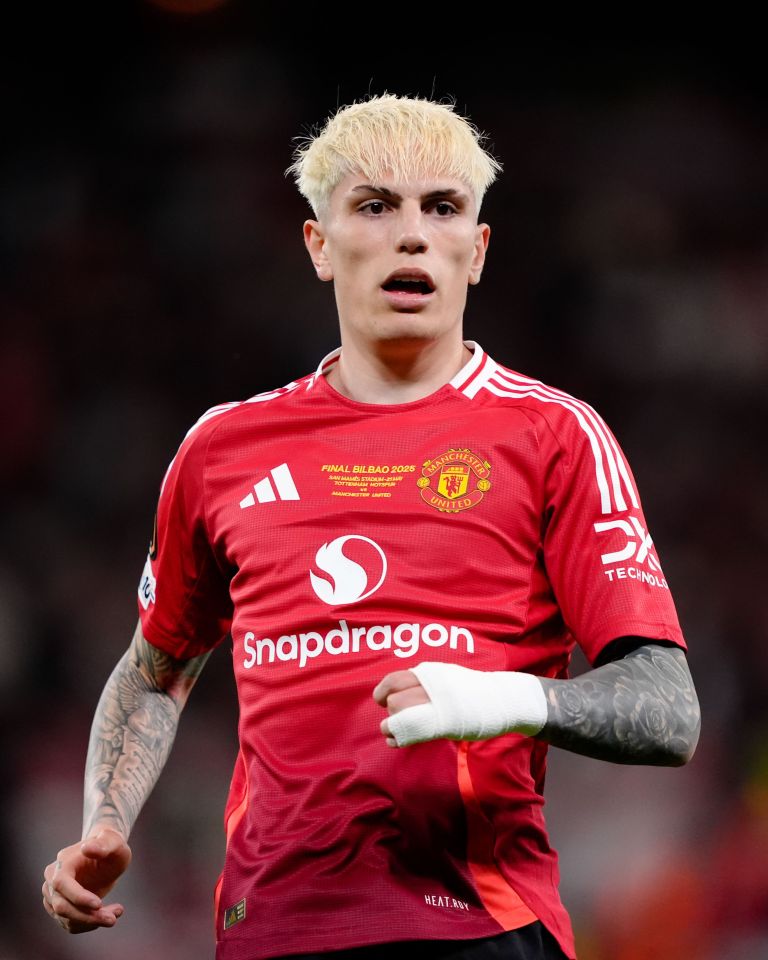 Alejandro Garnacho of Manchester United in a red jersey.