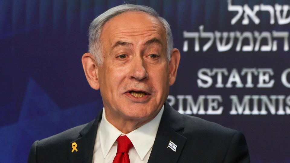 Benjamin Netanyahu speaking at a press conference.