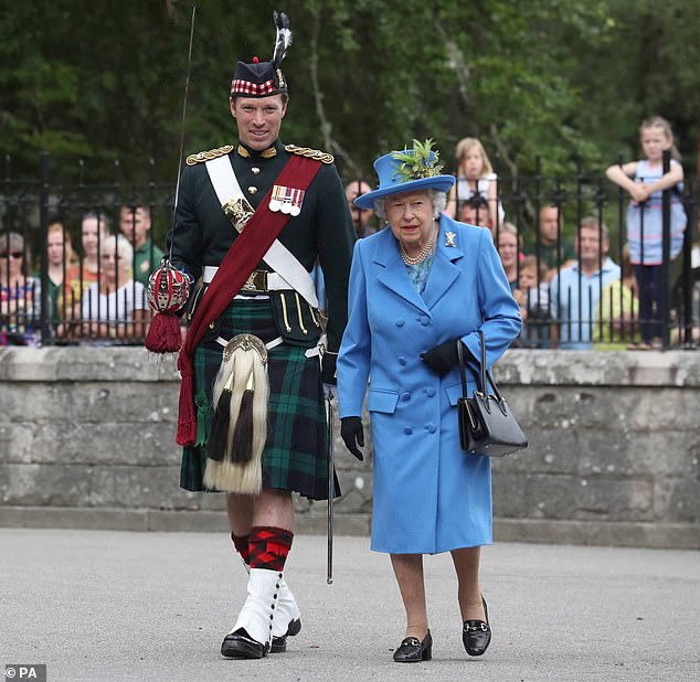 The late Queen Elizabeth II, with Officer Commanding Major Johnny Thompson, inspects Balaclava Company, 5 Battalion The Royal Regiment of Scotland at the gates at Balmoral