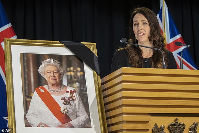 Ms Ardern addresses a press conference after news of the Queen's passing in September 2022
