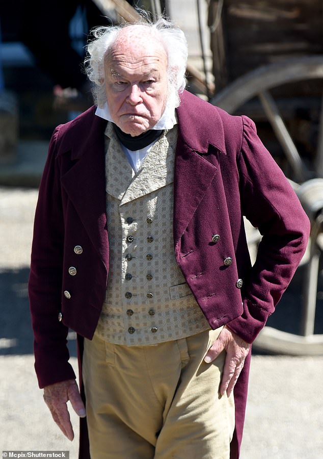 Actor Timothy West died 'peacefully with his family around him' at a care home where he was receiving palliative care after a three-month stay in hospital following a fall, an inquest has heard (Pictured on the set of Gentleman Jack in Halifax, Yorkshire, in 2018)