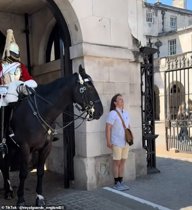 A visually impaired tourist, thought to be from the US, travelled to Horse Guards Parade in central London where he politely asked the King's Guard and his horse whether he could take a picture with them