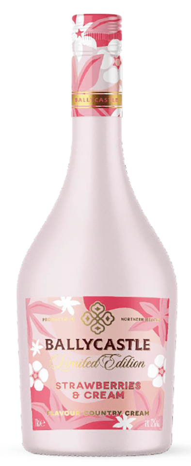 Ballycastle Strawberries & Cream limited edition flavour country cream bottle.