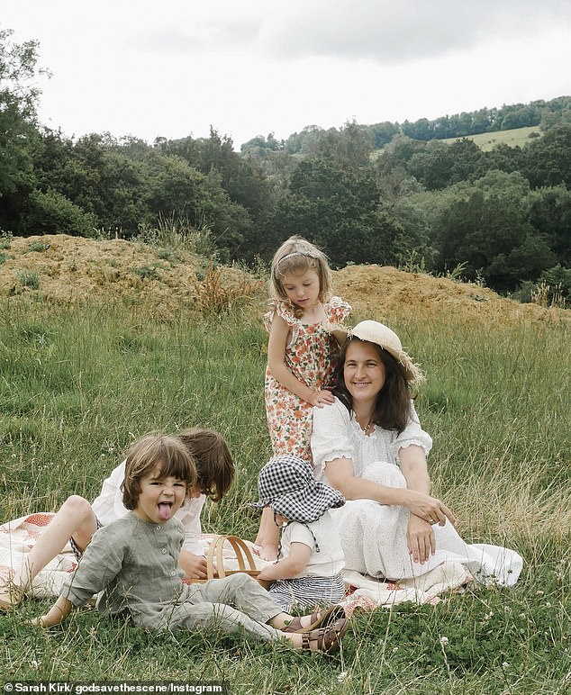 Maryland native Sarah Kirk (pictured with her children), 43, is among the American expat community who relocated to the 'golden triangle', partly because her husband is from the area. Kirk shares a slice of her fairytale life in the Cotswolds with her 31,000 Instagram followers