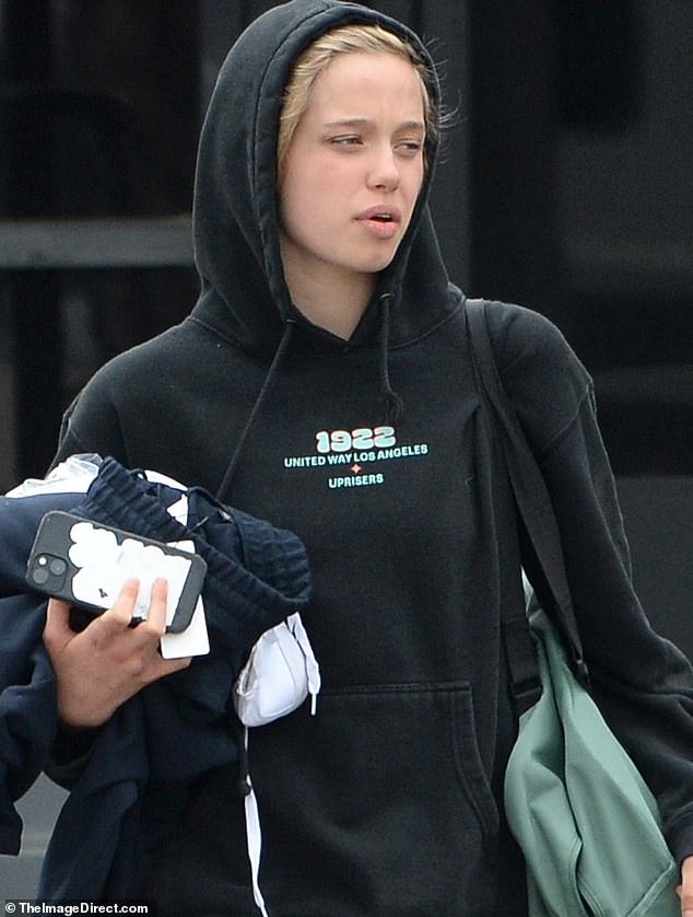 As she exited the Millennium dance studio, the black hoodie from the non-profit organization The United Way, an indication she wants to learn from mom Angelina Jolie's example of helping others