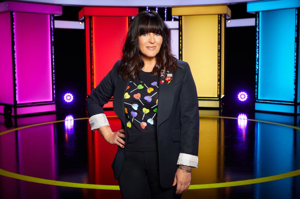 Anna Richardson on a game show set.
