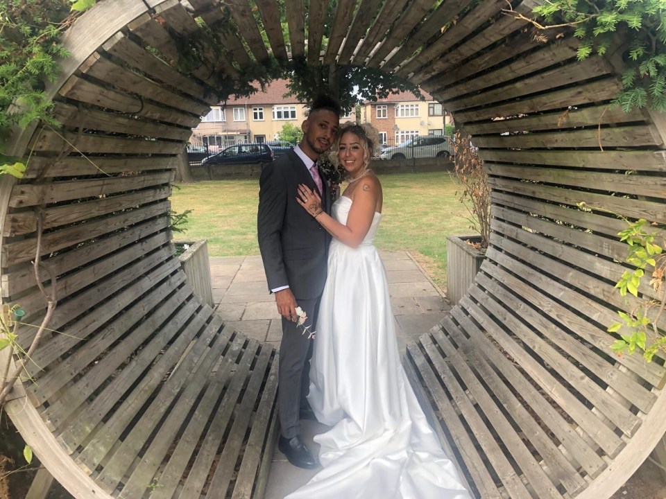 Amy and Claude, from the Open House series, posing for a wedding photo.