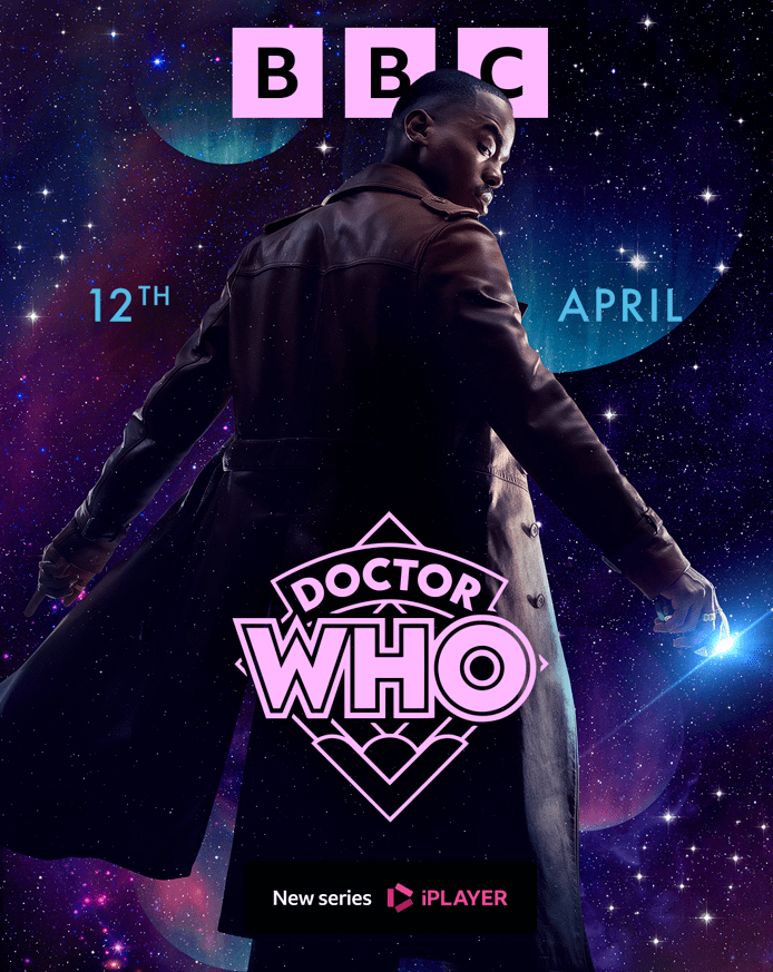 Promotional image for the new Doctor Who series, featuring Ncuti Gatwa.