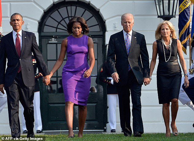 His post was then shared by wife Michelle, but she did not add any additional words or messages of support, amid longstanding rumors of a feud between she and Biden