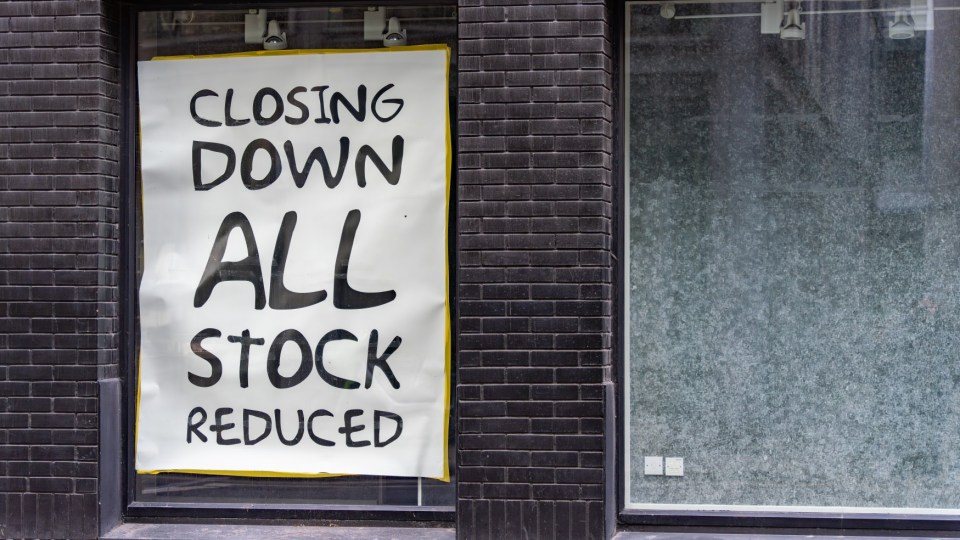 Closing Down All Stock Reduced Sign