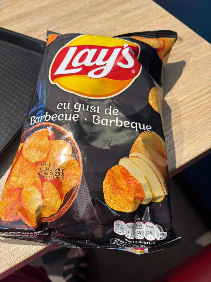 Bag of Lay's Barbecue flavored potato chips.