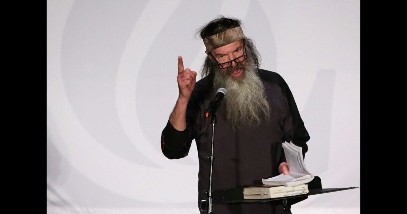 Duck Dynasty star Phil Robertson speaks during a campaign event for Sen. Ted Cruz (R-TX) on Feb. 19, 2016 in Charleston, South Carolina.