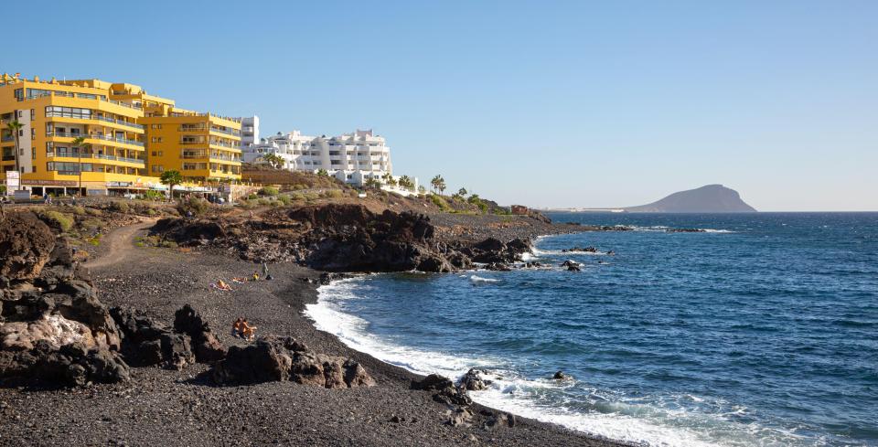 Panoramic view of Playa San Miguel de Abona beach in Tenerife, Spain.