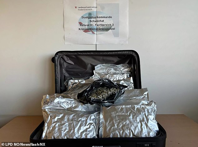 Customs officers found 11.3 kilograms (24.9lb) of cannabis packed into 13 vacuum-sealed parcels concealed among clothes in the man’s suitcase