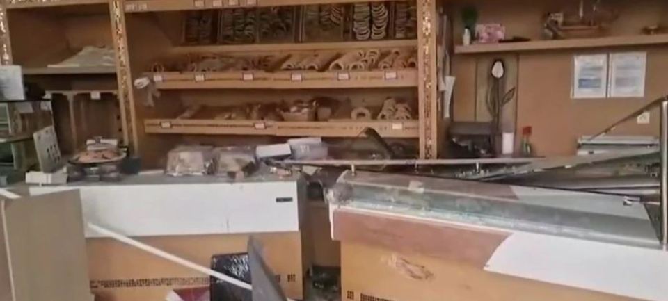 Damaged bakery interior.