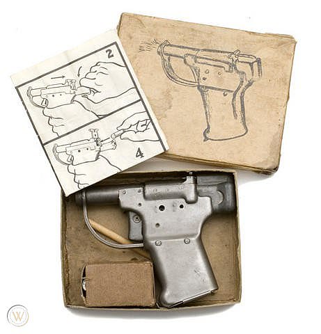 An example of 'Liberator' pistols that were designed to fire one bullet and then be reloaded. They were made to be dropped behind enemy lines to foment rebellion
