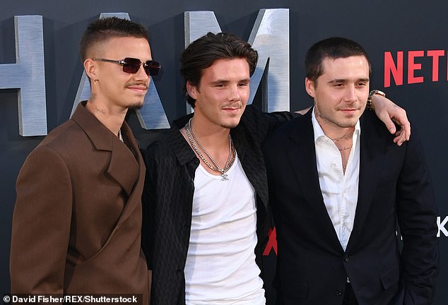 The two brothers, pictured on either side of their youngest brother Cruz, are said to be contrasting characters – Brooklyn, right, is a romantic dreamer, while ambitious Romeo, left, has his parents’ get-up-and-go